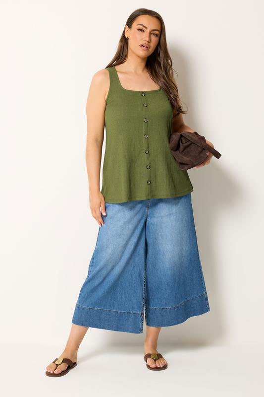 YOURS Plus Size Khaki Green Button Vest | Yours Clothing 2