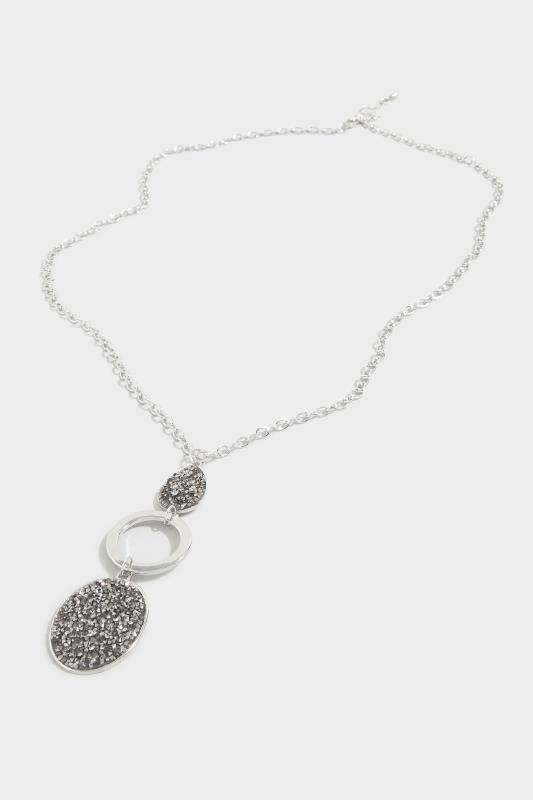 Plus Size Silver Tone Diamante Teardrop Pendant Long Necklace | Yours Clothing 3