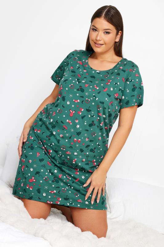 YOURS Plus Size Green Christmas Winter Print Nightdress | Yours Clothing 2