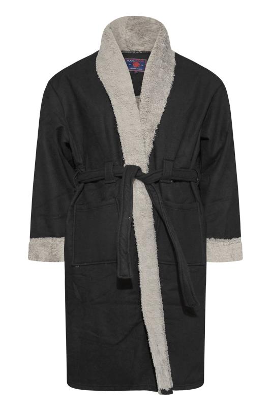 KAM Big & Tall Black Sherpa Lined Dressing Gown 3