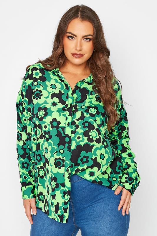 Plus Size  LIMITED COLLECTION Curve Green Retro Floral Print Shirt