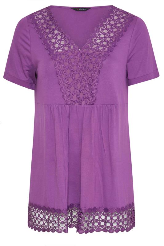 Plus Size Purple Crochet Detail Peplum Tunic Top | Yours Clothing  6