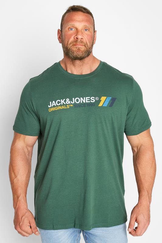 JACK & JONES Big & Tall Green Printed Logo T-Shirt 1