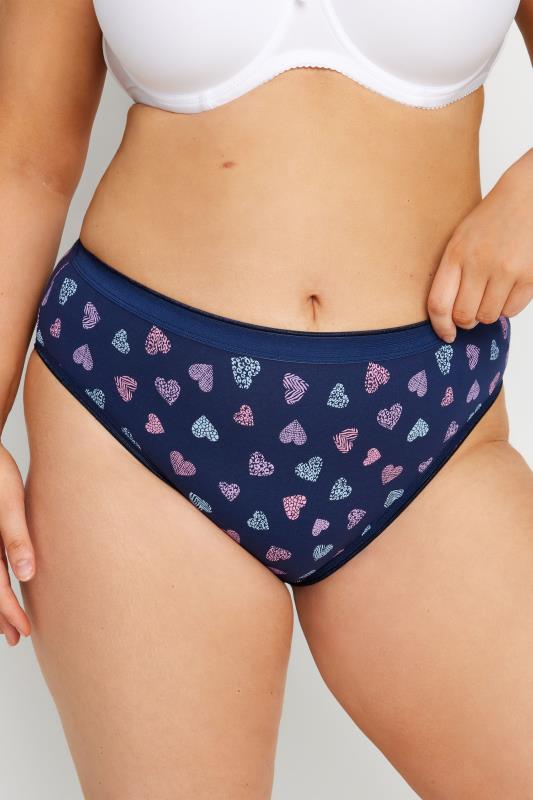 YOURS 5 PACK Plus Size Navy Blue Heart Print High Leg Knickers | Yours Clothing 2