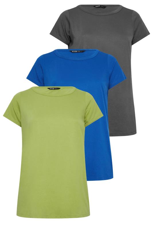 YOURS Curve Plus Size 3 PACK Green & Blue Essential T-Shirts | Yours Clothing  8
