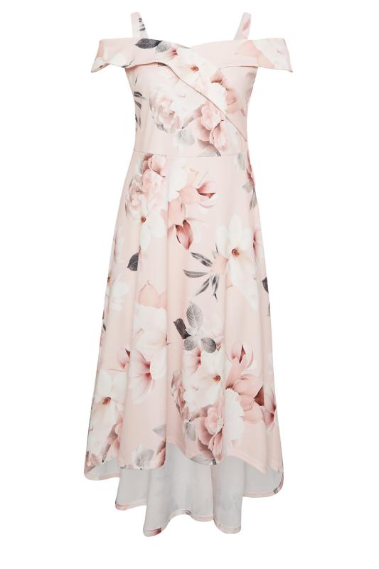 YOURS LONDON Plus Size Light Pink Floral Bardot High Low Midi Dress | Yours Clothing 6