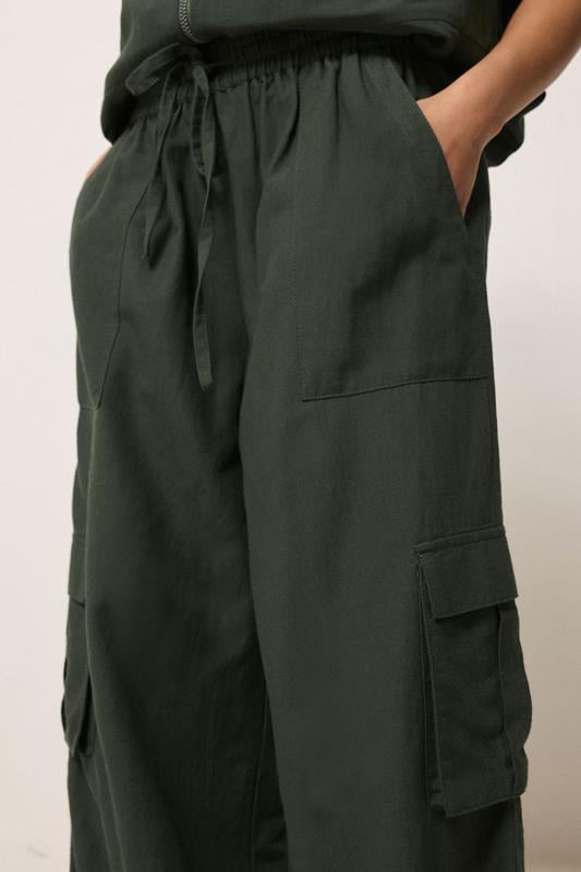PixieGirl Petite Women's Set Khaki Green Cotton Cargo Gilet & Wide Leg Trousers | PixieGirl 7