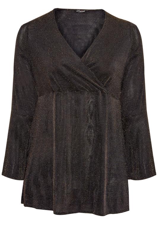 LIMITED COLLECTION Black & Gold Glitter Flare Sleeve Wrap Top_F.jpg