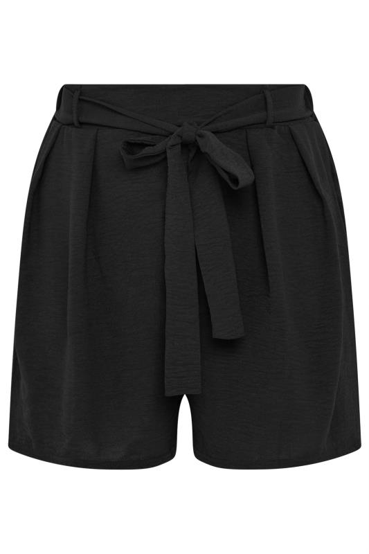 YOURS Plus Size Black Textured Satin Belted Shorts | Yours Clothing 5
