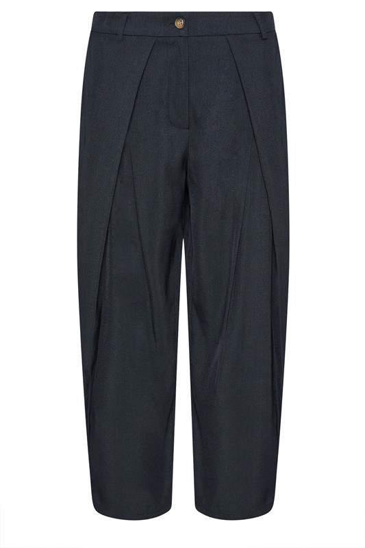 PixieGirl Petite Women's Navy Blue Wrap Pleated Wide Leg Trousers | PixieGirl 5