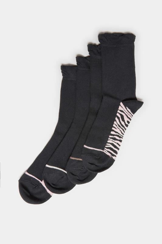 4 PACK Black Animal Print Footbed Ankle Socks | Yours Clothing 3