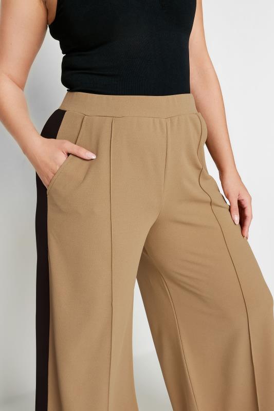 YOURS Plus Size Beige Brown Side Stripe Wide Leg Trousers | Yours Clothing 4