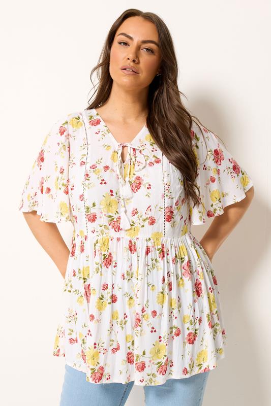  YOURS blusa blanca con estampado floral y peplum