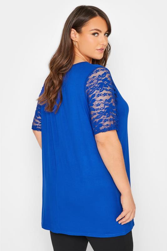 LIMITED COLLECTION Curve Cobalt Blue Lace Sleeve T-Shirt_C.jpg