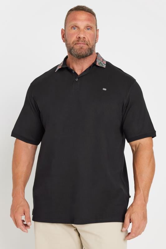 KAM Big & Tall Black Jersey Floral Collar Polo Shirt | BadRhino 1