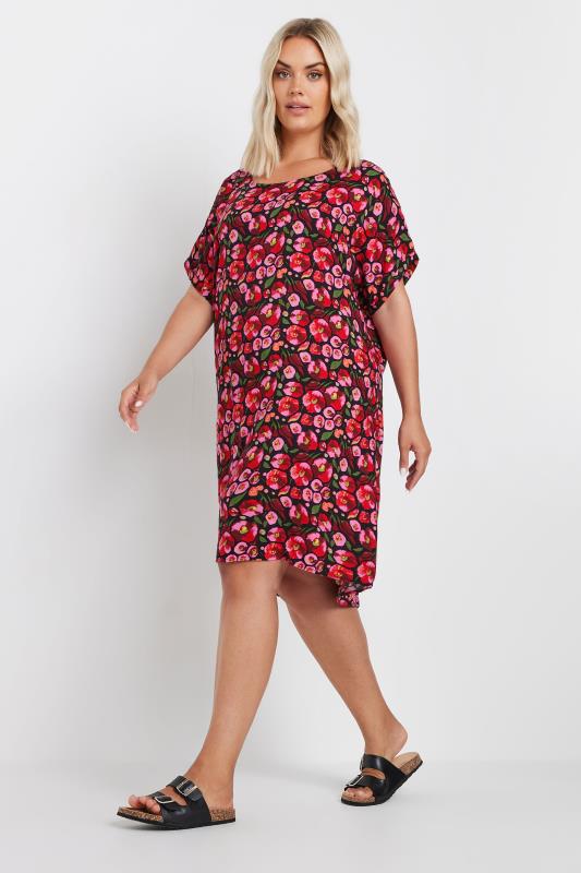 YOURS Plus Size Pink Floral Print Tunic Dress | Yours Clothing 2