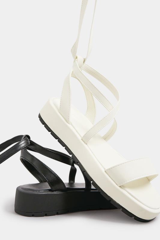 PixieGirl White Ankle Tie Flatform Sandals In Standard Fit | PixieGirl 6