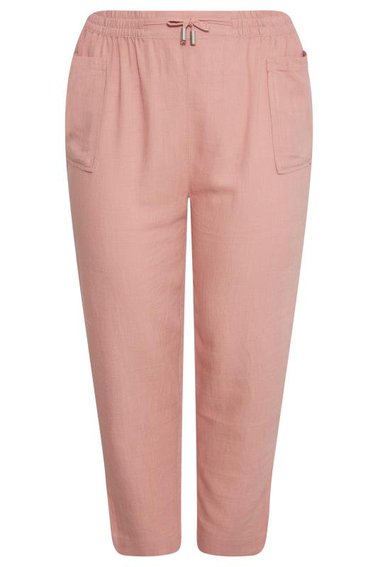 Plus Size Rose Pink Linen Look Joggers | Yours Clothing  5