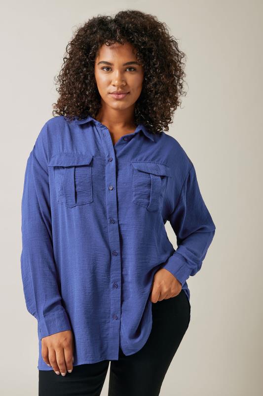 EVANS Plus Size Cobalt Blue Long Sleeve Utility Shirt | Evans  1