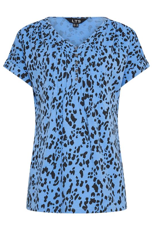 LTS Tall Women's Blue Leopard Print Cotton Henley T-Shirt | Long Tall Sally 5