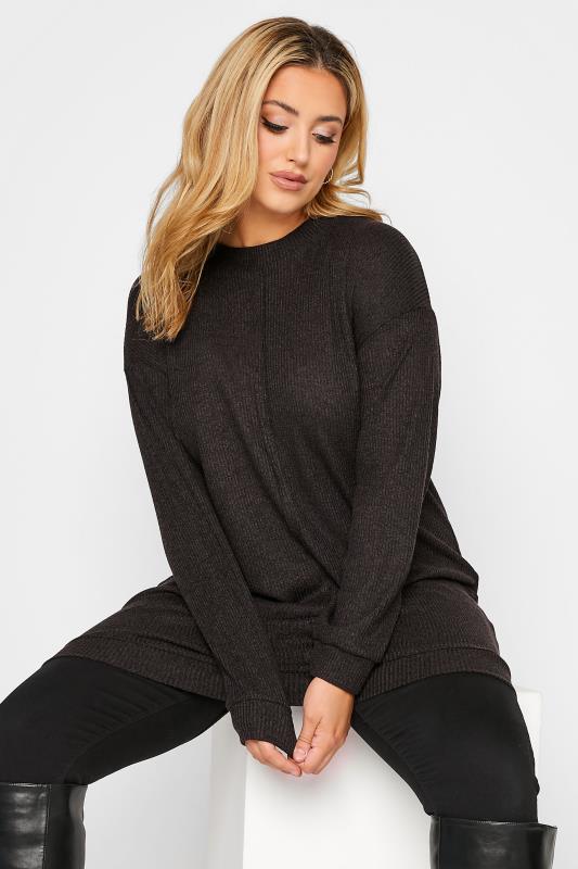 Curve Plus Size Charcoal Grey Ribbed Long Sleeve Jumper | Yours Clothing 2