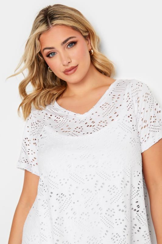 YOURS Curve Plus Size White Broderie Anglaise Swing T-Shirt | Yours Clothing 4