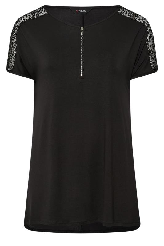 YOURS Plus Size Black Lace Sleeve Zip T-Shirt | Yours Clothing 6