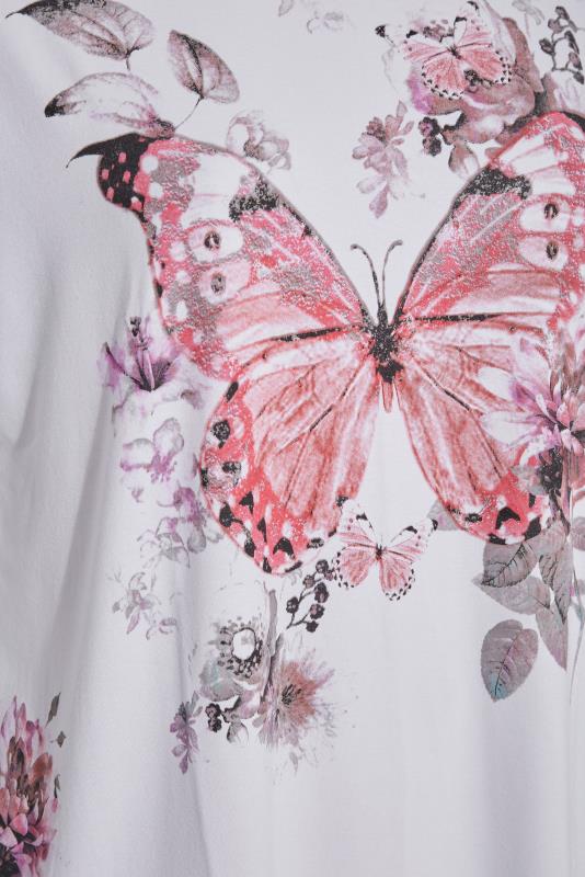 Curve White Butterfly Print Grown On Sleeve T-Shirt 4