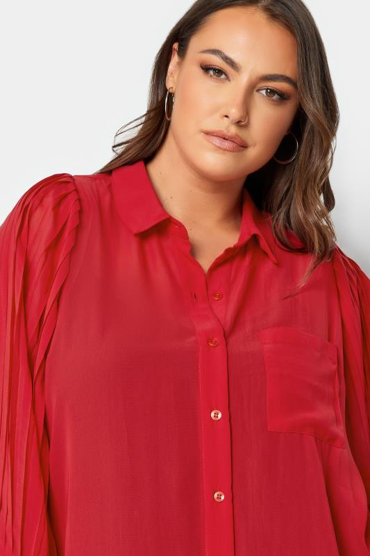 YOURS LONDON Plus Size Red Pleat Sleeve Shirt | Yours Clothing 4