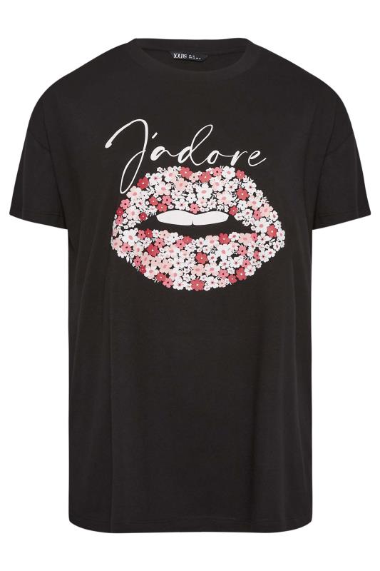 YOURS Curve Plus Size Black 'J'adore' Slogan Lips Foil Print T-Shirt | Yours Clothing 6