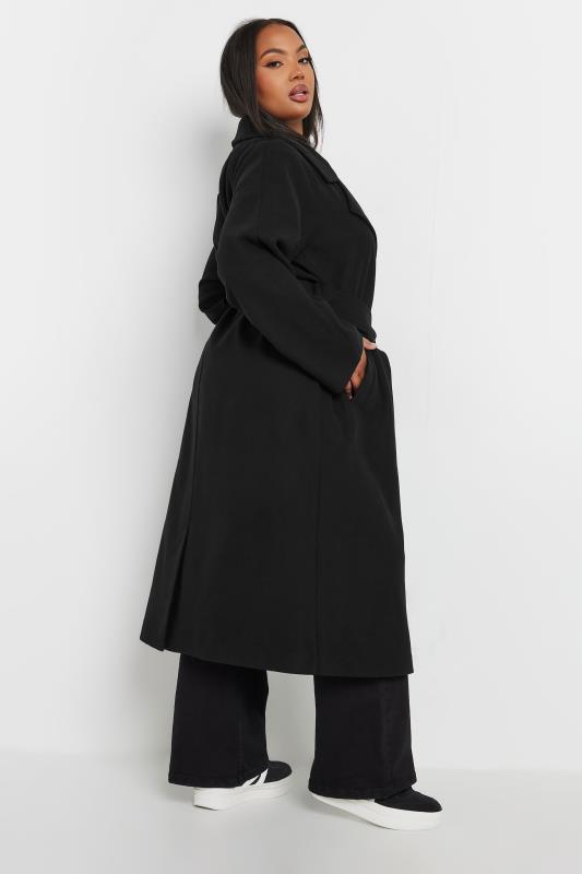 YOURS Plus Size Black Belted Wrap Maxi Coat | Yours Clothing 3