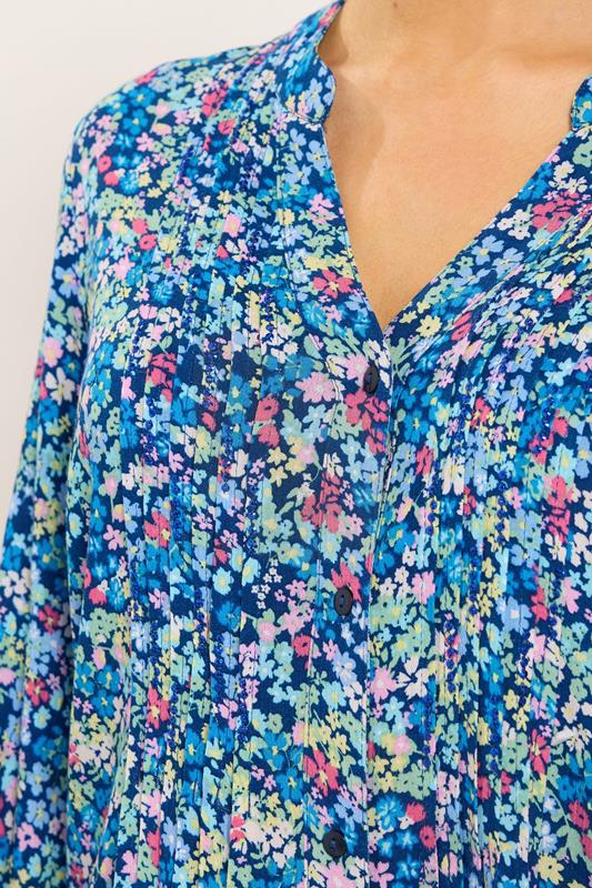 M&Co Blue Ditsy Floral Pintuck Blouse | M&Co 4