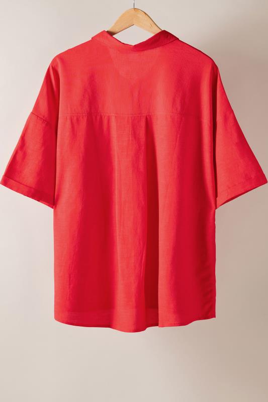 EVANS Plus Size Red Linen Shirt  | Yours Clothing 7