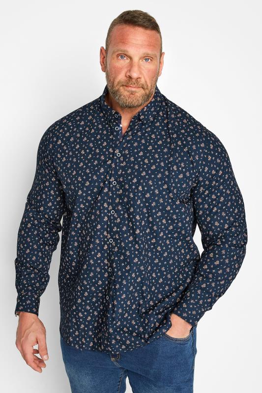 D555 Big & Tall Navy Blue Paisley Print Long Sleeve Shirt| BadRhino 1