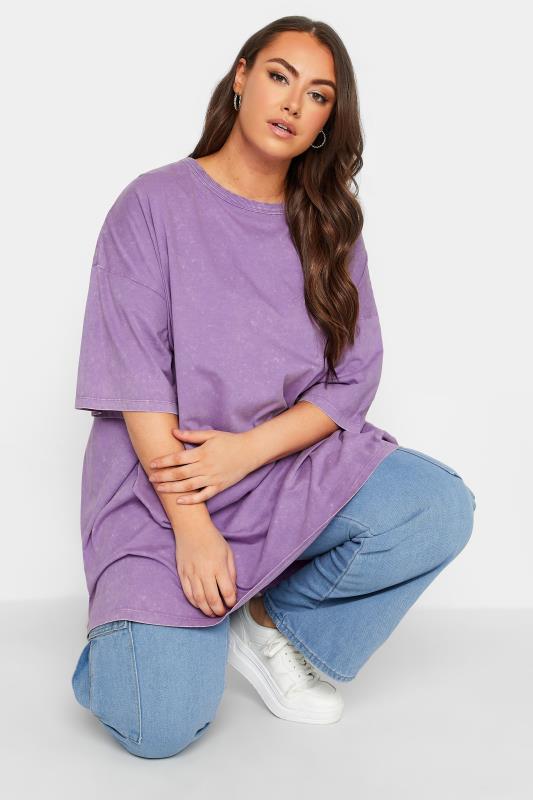 YOURS Plus Size Curve Purple Acid Wash Tunic T-Shirt | Yours Clothing  4