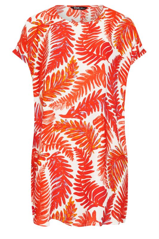 YOURS Plus Size Orange Leaf Print Tunic Dress | Yours Clothing  5