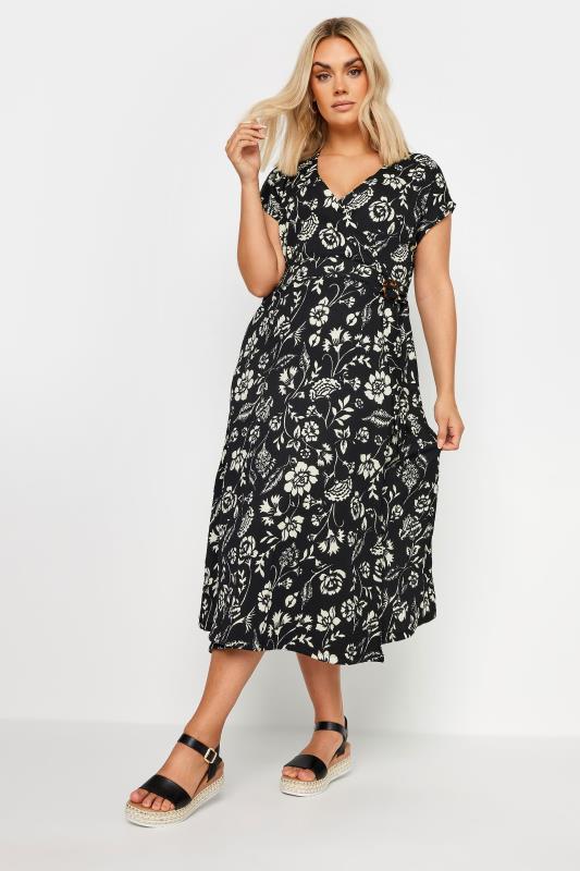 YOURS Plus Size Black Floral Print Textured Midi Dress | Yours Clothing 2