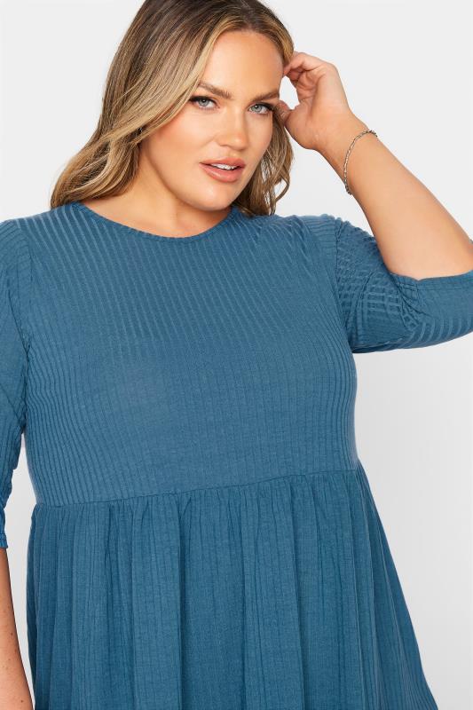LIMITED COLLECTION Curve Blue Ribbed Smock Top 4