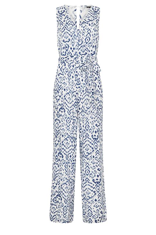 LTS Tall Women's Blue & White Ikat Belted Jumpsuit | Long Tall Sally 7