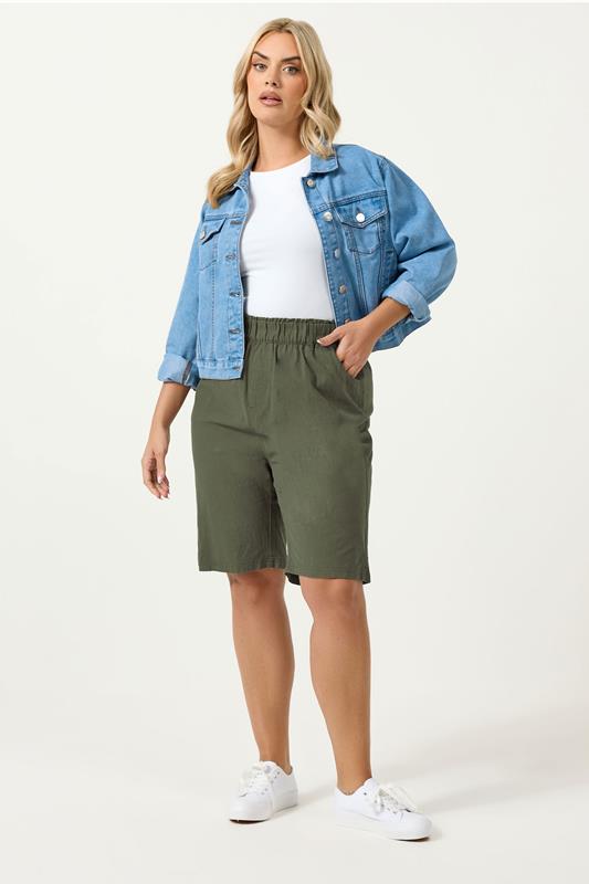 YOURSET 2 PACK Plus Size Black & Khaki Green Cool Cotton Shorts | Yours Clothing 5