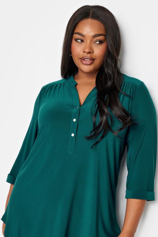 YOURS Plus Size Green Half Placket Shirt | Yours Clothing 4