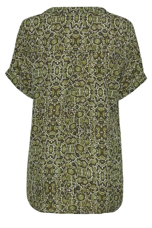 Plus Size Khaki Green Snake Print Pocket Shirt | Yours Clothing 8