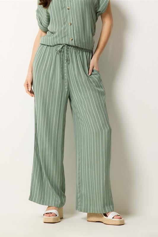  M&Co saliegroene streep broek met wijde pijpen
