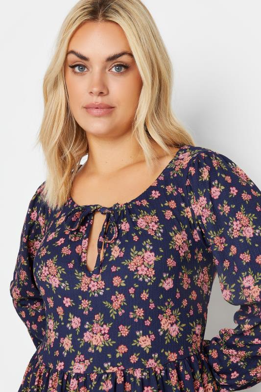 YOURS Plus Size Navy Blue Floral Print Textured Midaxi Dress | Yours Clothing 4