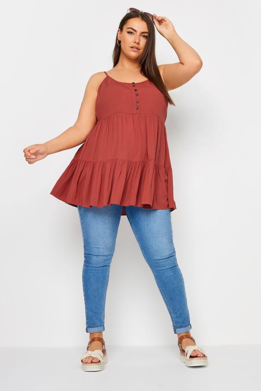 YOURS Plus Size Rust Orange Crinkle Tiered Vest Top | Yours Clothing 3