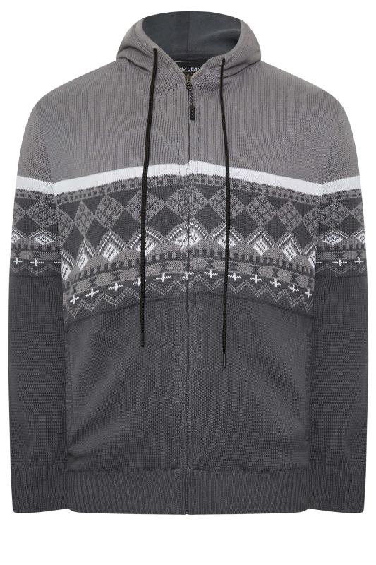 KAM Big & Tall Grey Patterned Zip Through Hooded Cardigan | BadRhino 3