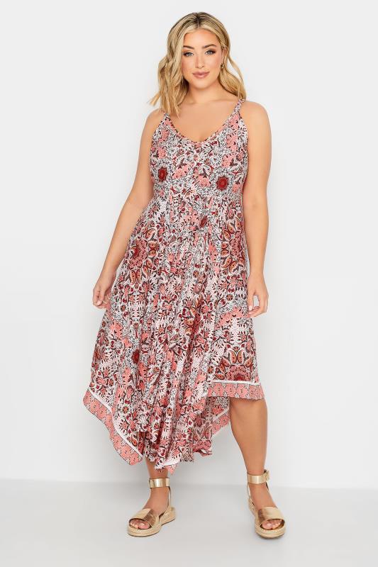 YOURS Curve Plus Size Red Paisley Print Hanky Hem Dress | Yours Clothing  2