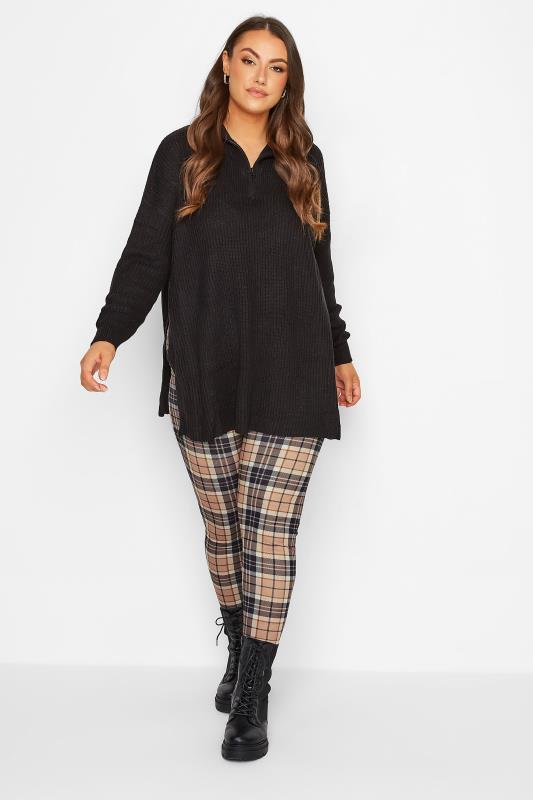 Plus Size Brown Check Print Leggings | Yours Clothing 2