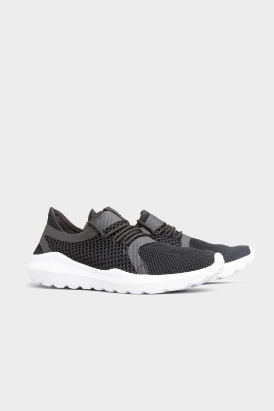 Black Knitted Mesh Trainers In Standard Fit | Yours Clothing 4