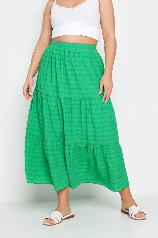 YOURS Plus Size Green Textured Tiered Midi Skirt | Yours Clothing 3